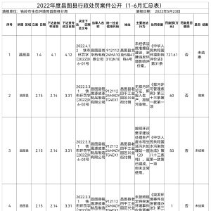 2022年度昌图县行政处罚案件公开（1-6月汇总表） 